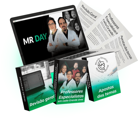 Material MR DAY — laptop, apostilas e revisão